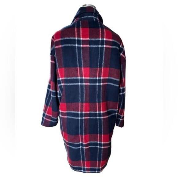 ASOS Liquorish Boxy Straight Coat in Red Navy Check Size 6 EUC - Picture 9 of 13